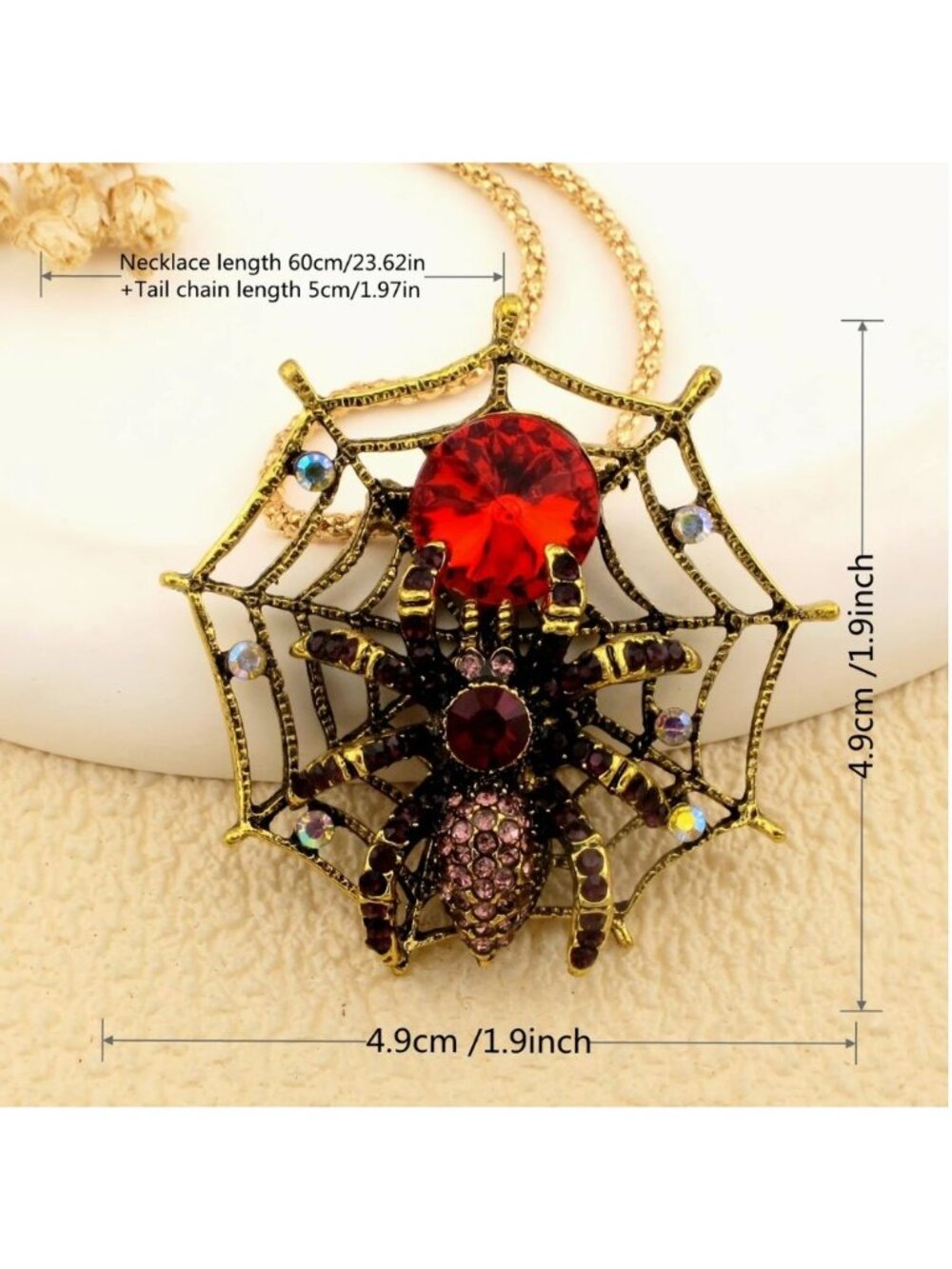 Betsey Johnson Necklace Blue Crystal Spider Web Pendant Gold Tone - Picture 2 of 3